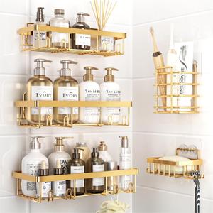 5 Pack Shower Caddy Organizer Rack Shelf for Inside Shower, Self Adhesive Wall Storage Basket Rustproof Stainless Steel Shampoo Holder Bathroom Accessory Decor Set, Gold (Gold)