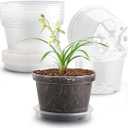 RooTrimmer 12 Pack 8 Inch Clear Plant Pots with Saucers, Transparent Plastic Nursery Pots with Drainage Hole, Sturdy Garden Planter Pots, Planting Starter Pots for Indoor Outdoor
