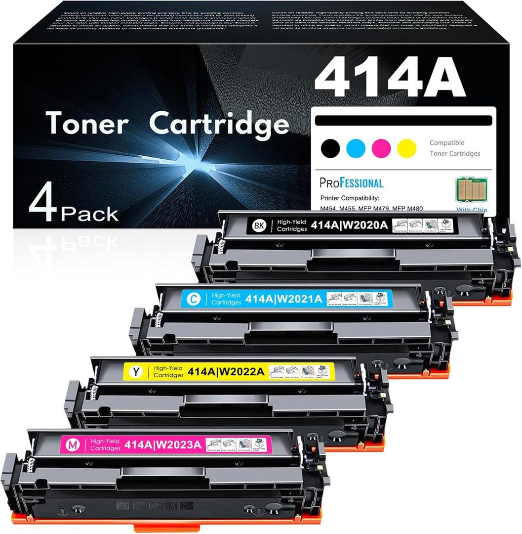 414A Toner Cartridges 4 Pack High Yield Replacement for HP 414A 414X to Use with HP Color Pro MFP M479fdw, M479fdn, M454dw, M454dn Series (with Chip -BK/C/Y/M)