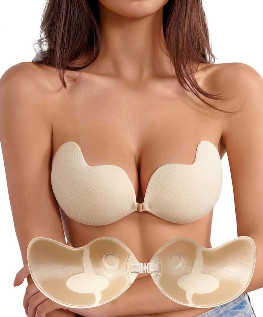 Rosefly Sticky Bra Push up for Women, Mango Arc Fabric, Invisible Seamless Reusable Backless Strapless Bra for Dress, B Size