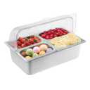 VEVOR Countertop Food Serving Display Container, 4 Pan Stainless Steel Food Serving Tray, Buffet Condiment Dispenser Display Rack with Clear Lid & 3 Freezer Boxes, for Restaurant Hotel Kitchen Party