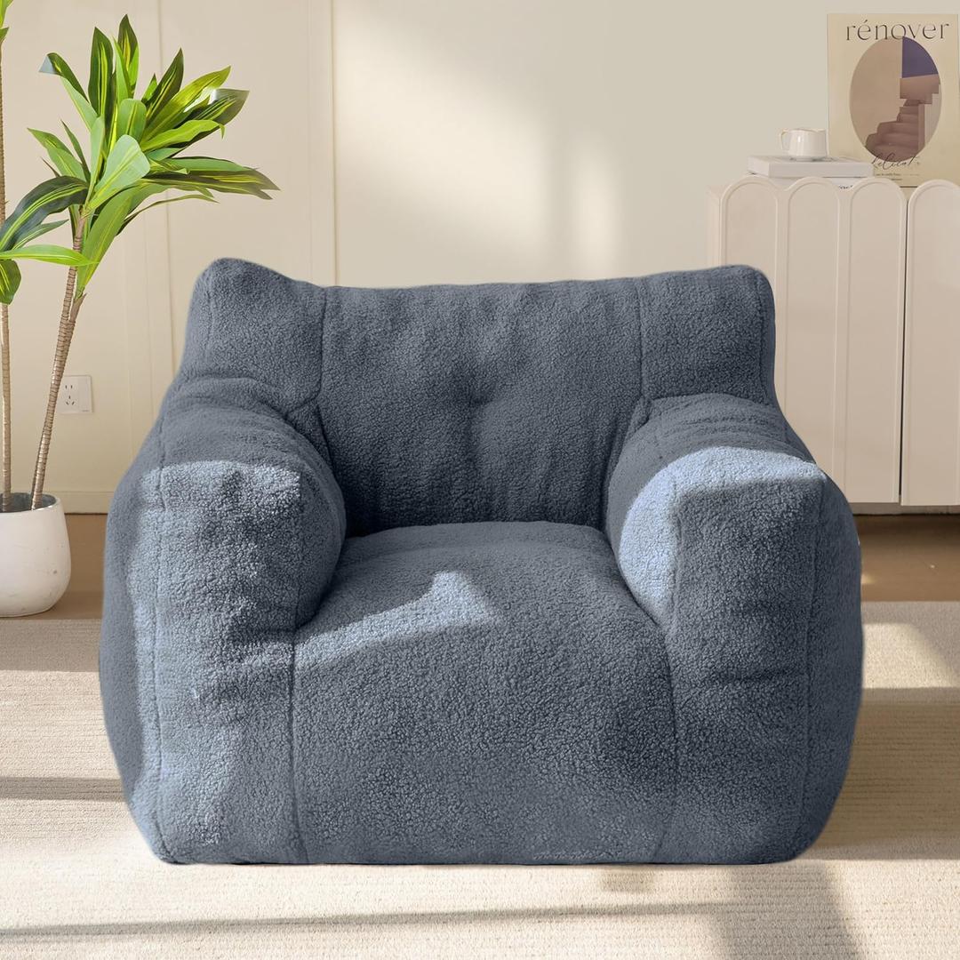 MAXYOYO Bean Bag Chair, Tufted Bean Bag Sofa with Boucle Fabric, Comfy Lazy Chair with Filler, Living Room Sofa for Adults Teens, Accent Couch for Bedroom Dorm, Dusty Blue