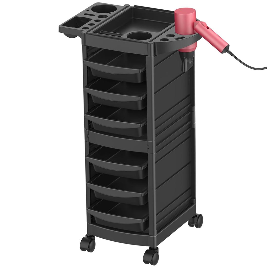 7-Layer Salon Trolley Cart with 6 Drawers, Professional Salon Rolling Cart with Wheels for Hair Stylist, Portable Barber Station with Extra Storage Space for Barber,Tattoo