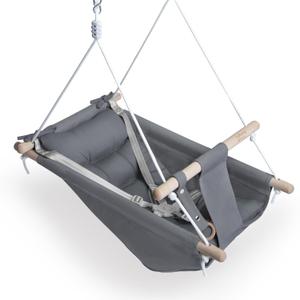 Baby Swing for Infants to Toddlers,Indoor Outdoor Wooden Hanging Swing Seat with Safety Belt and Mounting Hardware, Suitable for Ages Up to 3,Grey