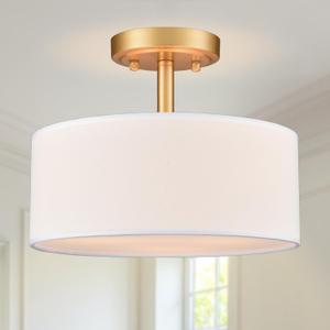 Modern Light Fixture Ceiling Mount Flush Mount Drum Ceiling Light Fixture 3 Light Gold Semi Flush Mount Ceiling Light for Hallway Bedroom Entryway Foyer Office
