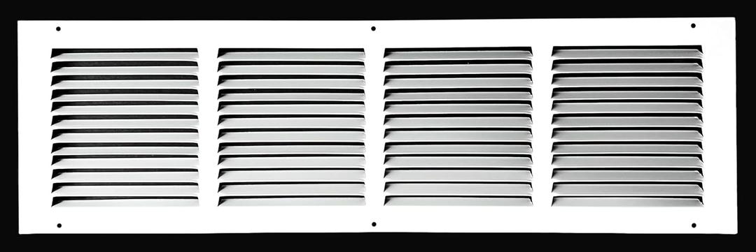 Fits 24x6 Duct Opening Stamped Steel Return Air Grille Vent Cover Grille for Sidewall and Ceiling in White Surface Dimensions: 25.75"W X 7.75"H (24" W x 6" H Duct Opening)