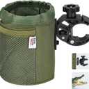 KEMIMOTO Motorcycle Cup Holder, Oxford Fabric Motorcycle Drink Holder with 0.6"-1.5" Alligator Clamp, Universal Water Bottle Cup Accessories for Bike, ATV/UTV, Scooter, Boat, Walker, Army Green (1 PC, Medium)