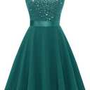 BeryLove Women's Short Prom Dresses for Teens Sleeveless Flowy A Line Wedding Guest Lace Formal Dress XL