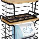 2 Pack Trash Bag Holder with Bamboo Top and Guardrail Wall Mount Stackable Standard Trash Bag Dispenser for Laundry Room Kitchen and Bathroom Organization and Storage