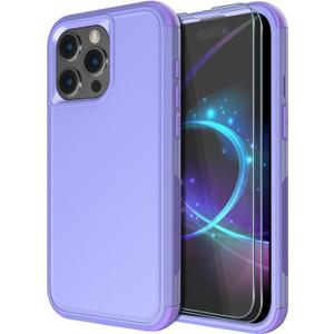 Diverbox for iPhone 15 Pro Case [Shockproof] [Dropproof] [Tempered Glass Screen Protector ],Heavy Duty Protection Phone Case Cover for Apple iPhone 15 Pro 6.1 inch (Purple)