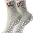 Pilates Socks for Mother's Day,Women Pilates Heart Grip Socks Cuffs,Anti-Skid Cotton Grip for Ballet,Home,Studio 1Pair