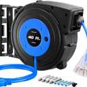 DEWENWILS Heavy Duty Cord Reel, 40FT Retractable Extension Power Cord, 12AWG/3C SJTOW, 3-Lighted Triple Outlets, 15A Circuit Breaker, Wall/Ceiling Mounted, Adjustable Stopper UL Listed, Blue,1 Box
