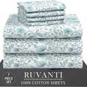 RUVANTI 100% Cotton Percale Sheets Split King Size 7 Piece Set, Cooling Bed Sheets for Hot Sleepers, Deep Pocket 16, Breathable Lightweight & Durable, Crisp Hotel Style Sheets, Wildflower Nest