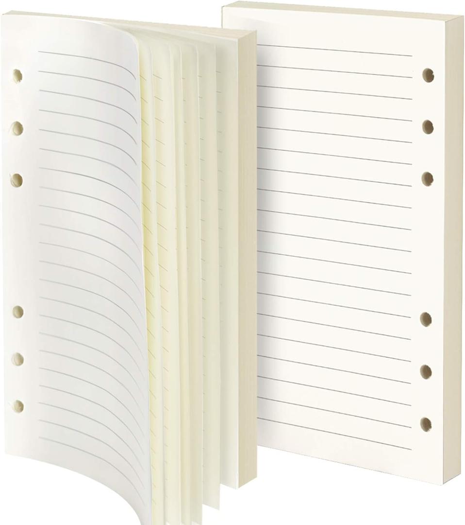 Refill Lined Paper, Leather Journal Refills Lined, 6-Holes Inserts (320 Pages) for A6 Binder Refillable Journals Notebooks, 2 Pack(Each Pack 80 Sheets, 160 Pages)