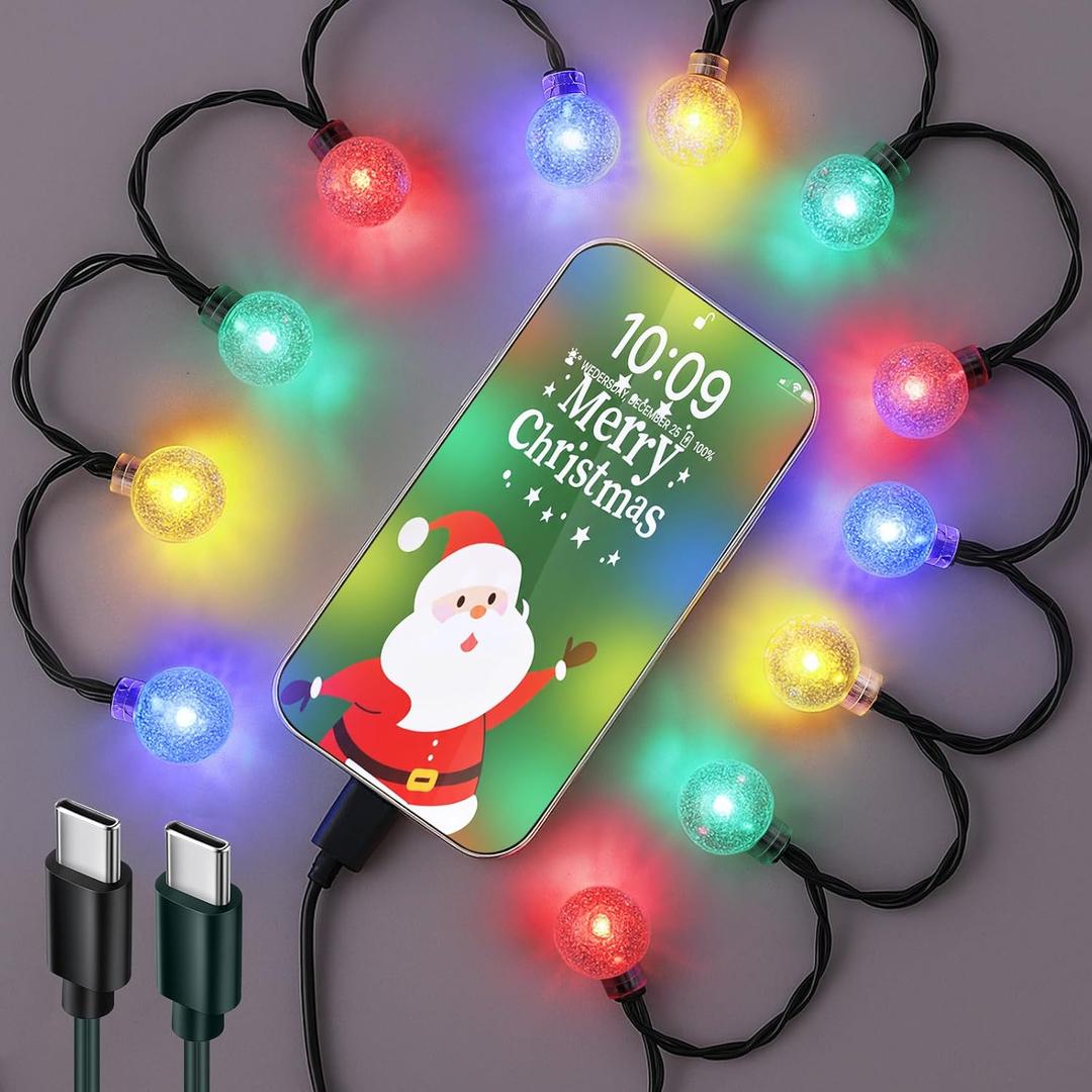 USB C to USB C Cable Christmas Light Phone Charger Cable, Multicolor 56 Inches Light Phone Charger Cord Compatible with Samsung, iPhone 17 16 15, MacBook, iPad(1 Pcs,Crystal Globe)