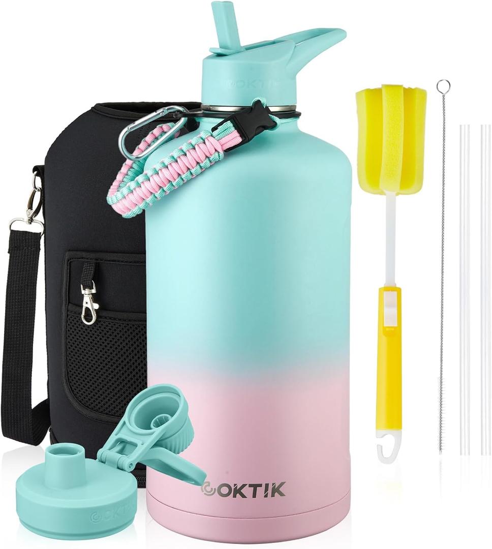 128 oz/One Gallon Water Bottle Insulated, Double Walled Vacumm Metal Stainless Steel Sports Water Bottle with Reusable 2 Lids for Sports, Gym, Fitness or Office(Bubble Gum) 128 oz/One Gallon Water Bottle Insulated, Double Walled Vacumm Metal Stainless Steel Sports Water Bottle with Reusable 2 Lids for Sports, Gym, Fitness or Office(Bubble Gum)