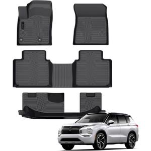 Auxko All Weather Floor Mats Fit for Mitsubishi Outlander 2025 2024 2023 2022(Not phev or Sport) TPE Rubber Liners Outlander Accessories All Season Guard Odorless Anti-Slip Floor Mats 3 Row