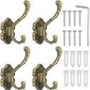 4 Pcs Vintage Coat Hooks, Antique Wall Hook, Gold Decorative Towel Hooks, Vintage Decorative Wall Mounted Hanger for Coats, Keys, Bags, Towel, Hat & Purse