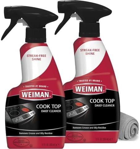 Weiman Glass Cooktop Cleaner & Polish For Daily Use on Ceramic, Induction Stove Top, Removes Grease & Oily Residue, Streak Free Shine, 12 oz, 2 Pack