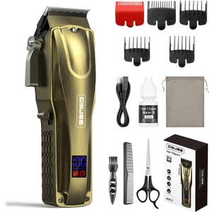 GinJee Hair Clippers for Men, Cordless & Corded Barber Clipper with 5Hrs Runtime, 7000RPM Rotary Motor & LED Display, Waterproof Professional Hair Cutting Kit for Men and Home Use (Gold)