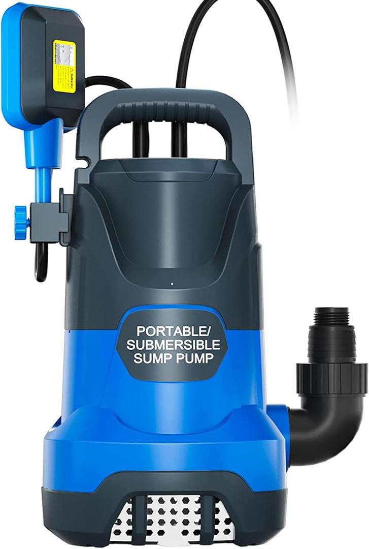 Sump Pump Submersible Water Pump 1HP 3700GPH with Float Switch Portable Water Transfer Pump Electric for Pool Draining Hot Tub Basement Utility Pumps