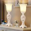 Bedside Table Lamps for Bedroom Set of 2, 3-Way Dimmable Nightstand Lamps with 2 USB Charging Ports, 20" Vintage Desk Lamps with White Alabaster Glass Shade for Living Room Entryway, LED Bulb Included