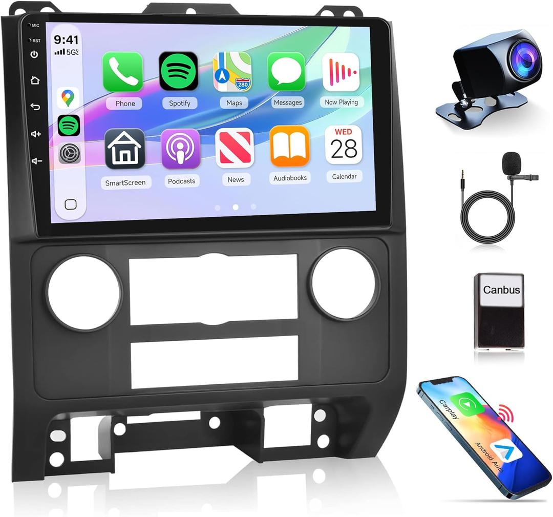 Rimoody 4G+64G Android 15 Car Stereo Radio for Ford Escape 2007-2012/Mazda Tribute 2007-2012, Wireless Carplay Android auto GPS Navigation 5G-WiFi EQ Bluetooth 5.0 9 Inch Touch Screen Backup Camera