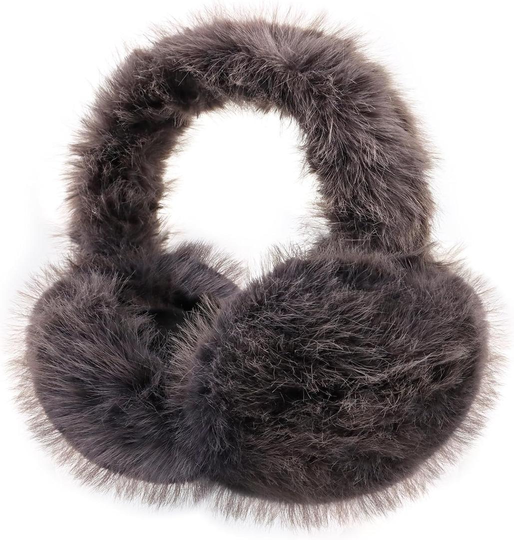Women Winter Earmuffs Foldable Fluffy Ear Muffs Furry Faux Fur Ear Warmer Soft Fit Plush Ear Cover for Cold (A-dark Gray)