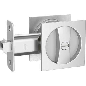 Haidms Brushed Nickel Pocket Door Hardware 1 Pack, Satin Nickel Lock and Handles, Square Locks for Pocket Doors