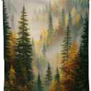 Misty Autumn Forest Blanket, Fall Tree Blankts, Gifts for Women and Nature Lovers, Home Dorm Cabin Pet Area Picnic and Travel Decor, Soft Cozy Lightweight Flannel Throw,  50x60 inch, Autumn Forest