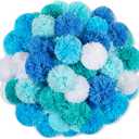 Gemscream 50 Pcs 3 Inch Blue Yarn Pom Poms for Crafts Large Fuzzy Pompoms Big Pom Balls for DIY Hats Holiday Party Hanging Ornaments Home Decor