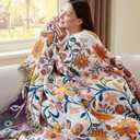 100% Cotton Boho Throw Blanket for Home Decor Classic Farmhouse Quilt Bedding, Muslin Blankets for Adults, Vintage Woven Decorative Blanket for Couch, Bed Layering Use, Botanic Floral, 50"x60"