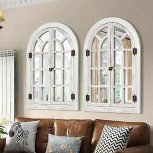 Dorlicecass Arched Wall Mirror -Window Mirrors for Wall Decor Wood Frame Farmhouse Decor Decorative for Bedroom, Living Room, Entrance, Dining Room Single Piece x1(White, 20"x30")
