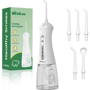 Water Flossers for Teeth, Portable Oral Irrigator Rechargeable Water Dental Flosser Pick with High Pressure 5 Jet Tips, IPX7 Travel Water Flossing for Brace Teeth Cleaner Gum Care (White)