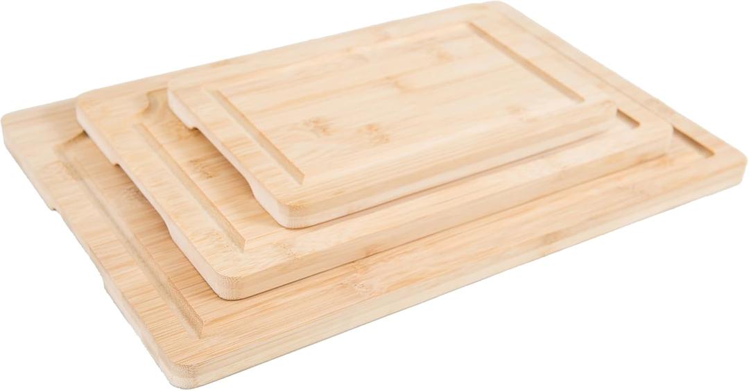 Lipper International Bamboo Wood Cutting Boards with Built-In Juice Grooves and Inset Handles for Chopping Meat, Fruits, or Vegetables, Set of 3, Assorted Sizes