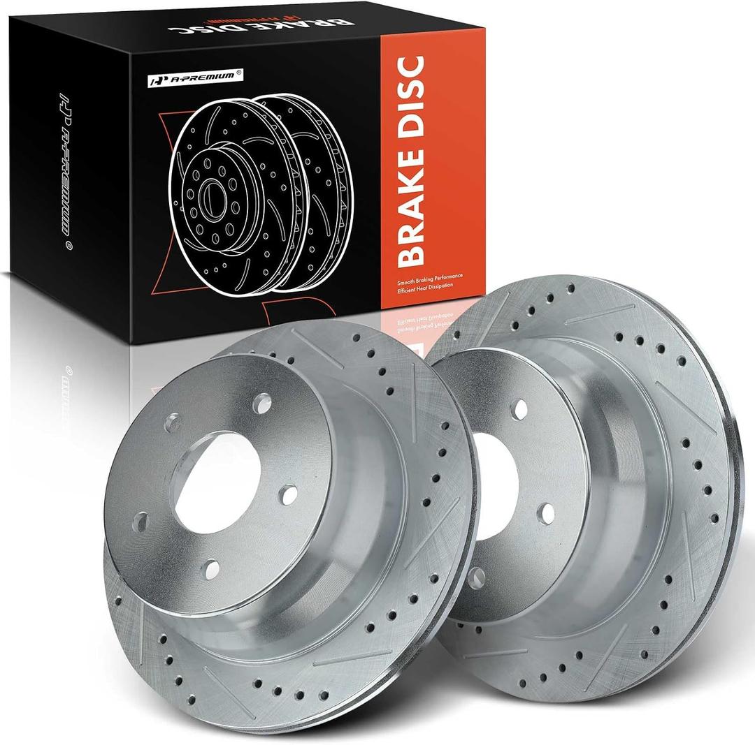 A-Premium 11.61 Inch (295mm) Rear Drilled and Slotted Disc Brake Rotors | Compatible with Chevy, GMC, Isuzu and Oldsmobile Models - Blazer, S10, Jimmy, Sonoma, Hombre, Bravada, S10, 2-Pack