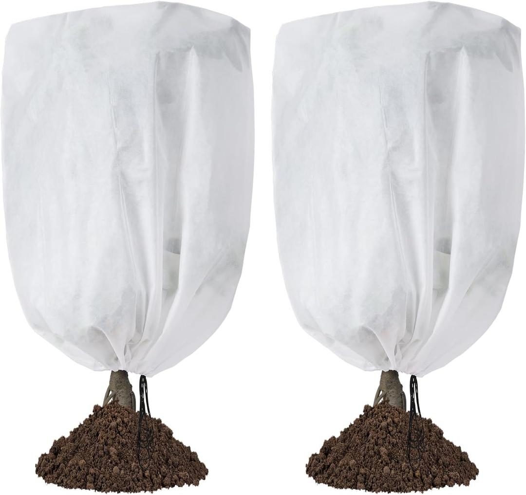 2-Pack Plant Covers Freeze Protection 42" x 45" 2.2 oz, Frost Cloth Plants Jacket Drawstring Tree Cover for Outdoor Plants, Shrub Potted Plants Winter