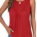 Bliwov Womens Tank Tops Crewneck Sleeveless Trendy Summer Casual Shirts Loose Fit Plus Size Beach Vacation Workout Clothes Red, Small 