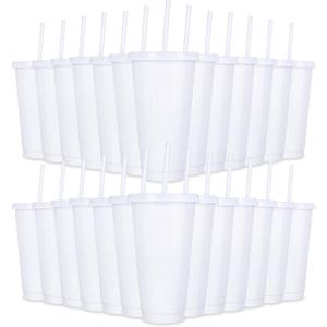 24 Pack Plastic Tumblers With Lids and Straws, Reusable 24 oz Colorful Cups for Parties, Birthdays, Iced Coffee, Cold Drinks (Stylish Colors-White)