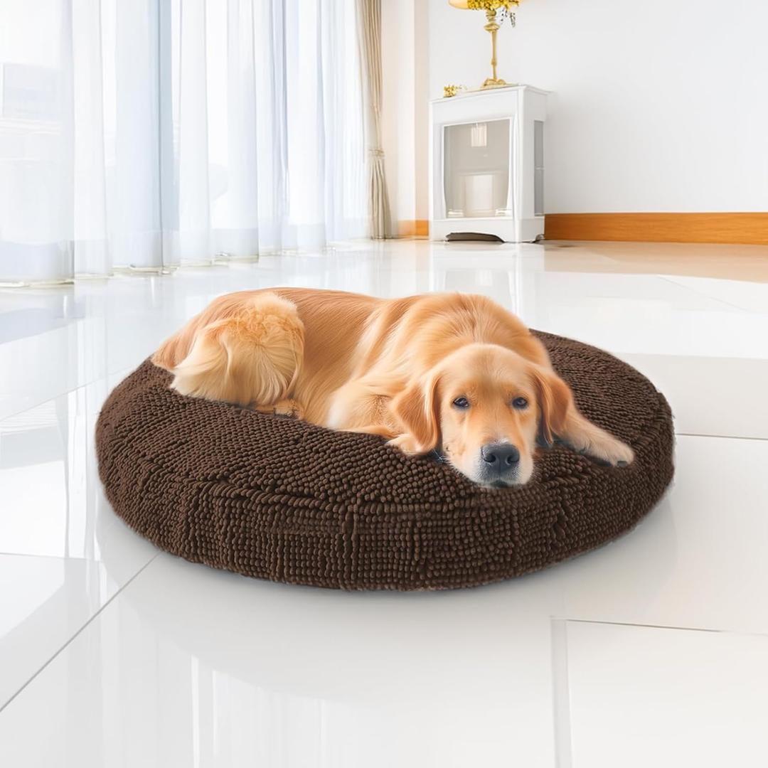 Muddy Mat Cloud K-9 Bed for Dogs & Cats, Soft & Relaxing Donut Dog Bed, Chenille Material, Removable Cover, Washable & Dryer SafeBrown Large(40'x40')