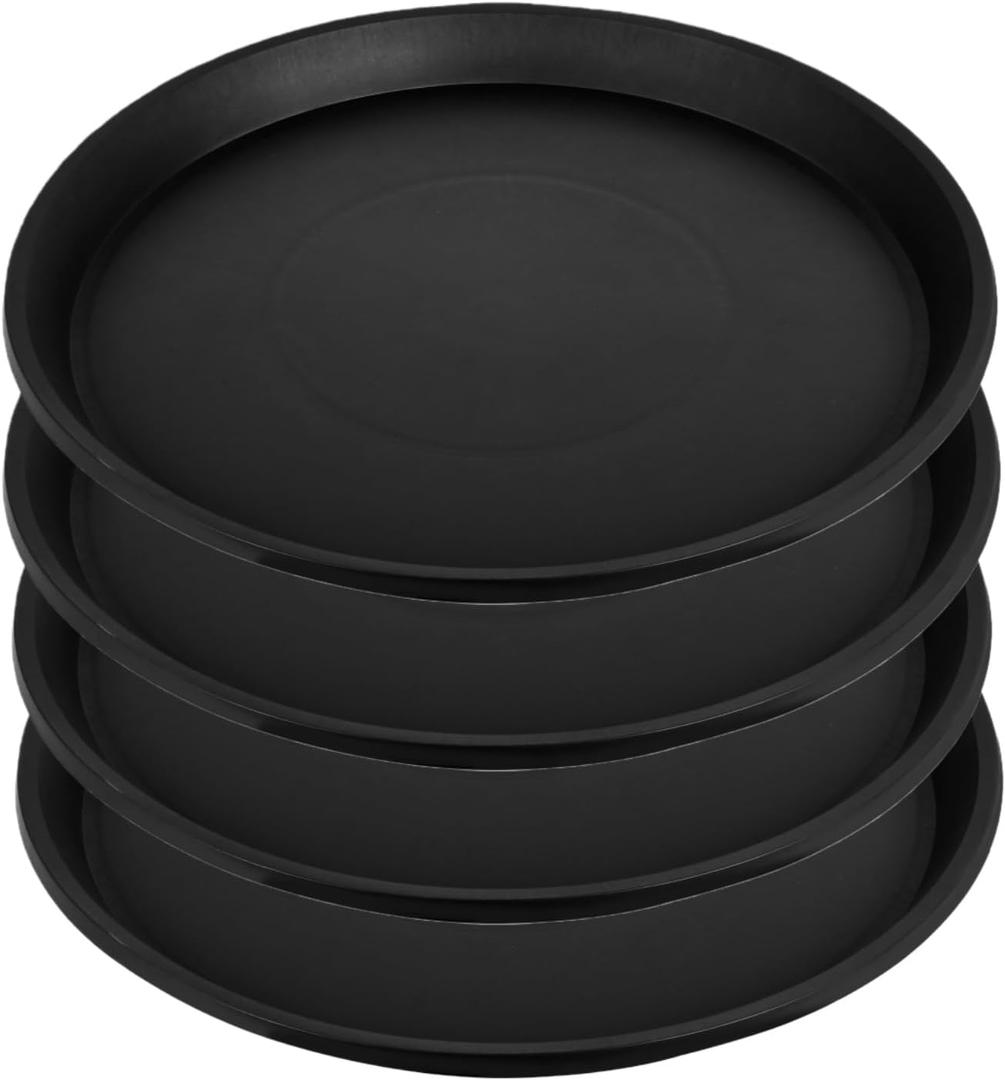Kichwit 4 Pack 17.7 Inch (15.5 Inch Base) Plant Saucer, Heavy Duty Large Round Plastic Plant Trays for Indoor & Outdoor, Black