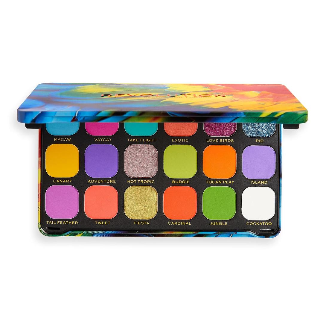 Revolution, Forever Flawless Palette, 18 Pigmented Makeup Shades of Mattes & Shimmers, Vegan & Cruelty-Free, Birds of Paradise, 7.76 oz
