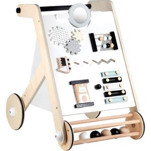 Beright Wooden Baby Walker with Roller, Push and Pull Learning Activity Walker, Multi-Functional Kids Activity Toy, Multiple Activities Center, Develops Motor Skills & Stimulates Creativity, Natural