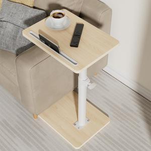 Sofa Armrest Tray Table for Couch - 360 Swivel Height Adjustable End Table for Small Spaces, Snack Side Table for Bed or Chair with Phone & Tablet Slot (Oak, Standard) (Fair)