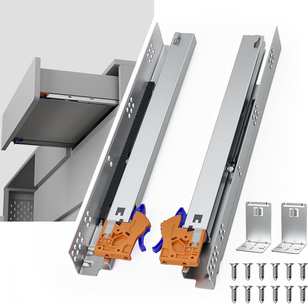 15 Inch Soft Close Undermount Drawer Slides, Concealed Drawer Rails with Rear Brackets for Kitchen Cabinets, TV Stand, Closet Drawers (1 Pair) (15 Inch)