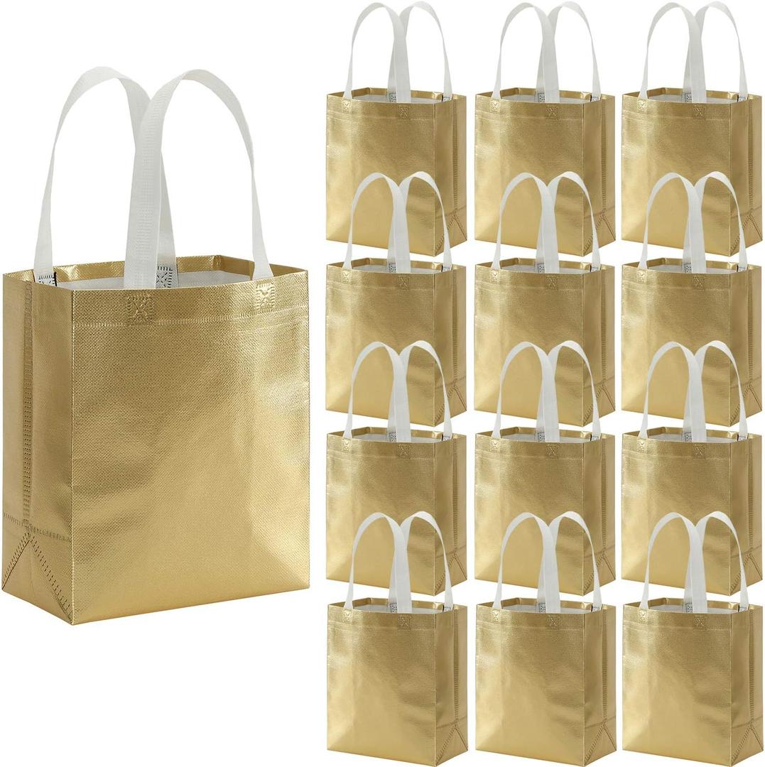 Tosnail 40 Pack 10 x 8 Inch Reusable Present Gift Bag, Medium Grocery Bags, Shopping Tote Bag for Weddings, Birthday, Party (Gold)