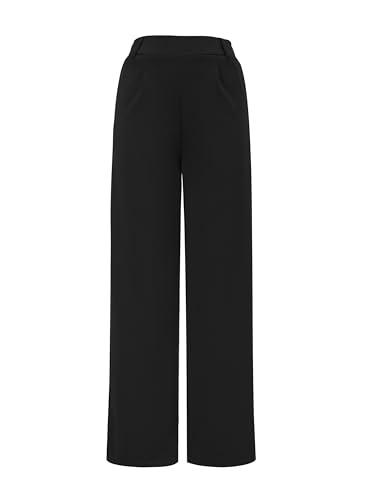 AFITNE Womens Wide Leg Work Pants High Waisted Pull On Dress Pants with Pockets Elastic Waistband Office Business Casual Loose Fit Trousers Slacks 29" Black Medium, Black