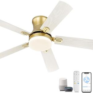 YOUKAIN Ceiling Fans with Lights, 52 inch Low Profile Ceiling fan with Remote Control and App Control, Flush Mount, Reversible, Dimmable, Gold Ceiling Fan for Bedroom, Indoor/Outdoor Use, 52-YJ865-GD, Gold & White YOUKAIN Ceiling Fans with Lights, 52 inch Low Profile Ceiling fan with Remote Control and App Control, Flush Mount, Reversible, Dimmable, Gold Ceiling Fan for Bedroom, Indoor/Outdoor Use, 52-YJ865-GD, Gold & White