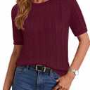 Zeagoo Cable Short Sleeve Sweaters for Women Summer Spring Cute Tops 2026 Trendy Business Causal Outfits Work Blouses Clothes (Red, L)