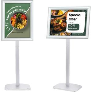 Heavy Duty Pedestal Sign Holder for Display, 11 x 17 inches Adjustable Floor Standing Sign Holder with Weighted Base , Vertical and Horizontal View Sign Stand for Indoor/Outdoor Advertising, Silver